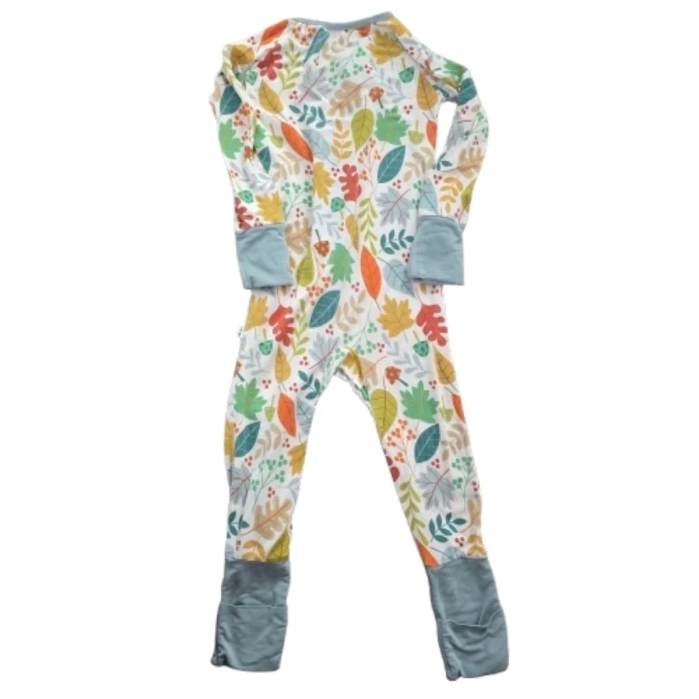 Little Sleepies - Warm Taupe Fall Leaves Bamboo Viscose Zippy